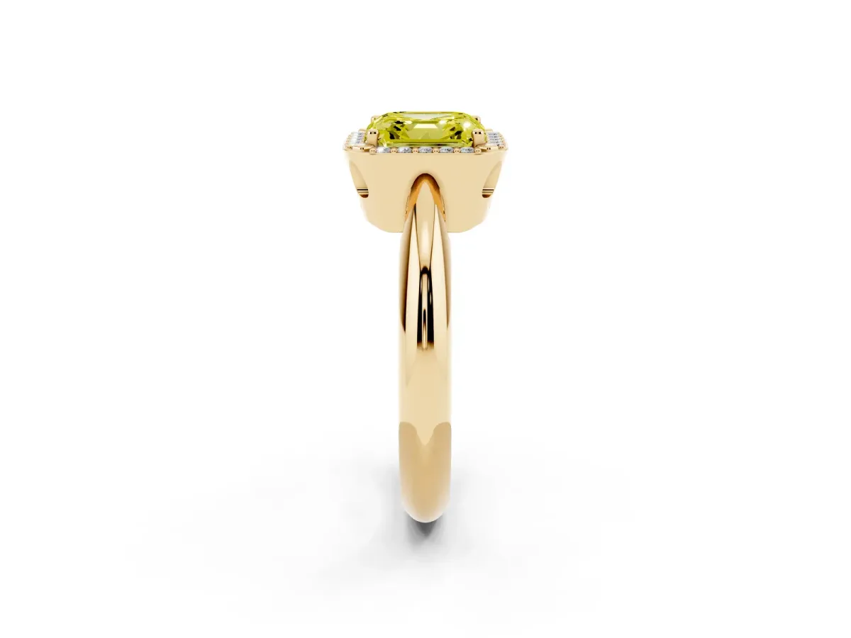 Fancy Yellow Asscher Cut Cut Diamond Halo Engagement Ring with Split Shank and Four-Prong Setting Yellow gold