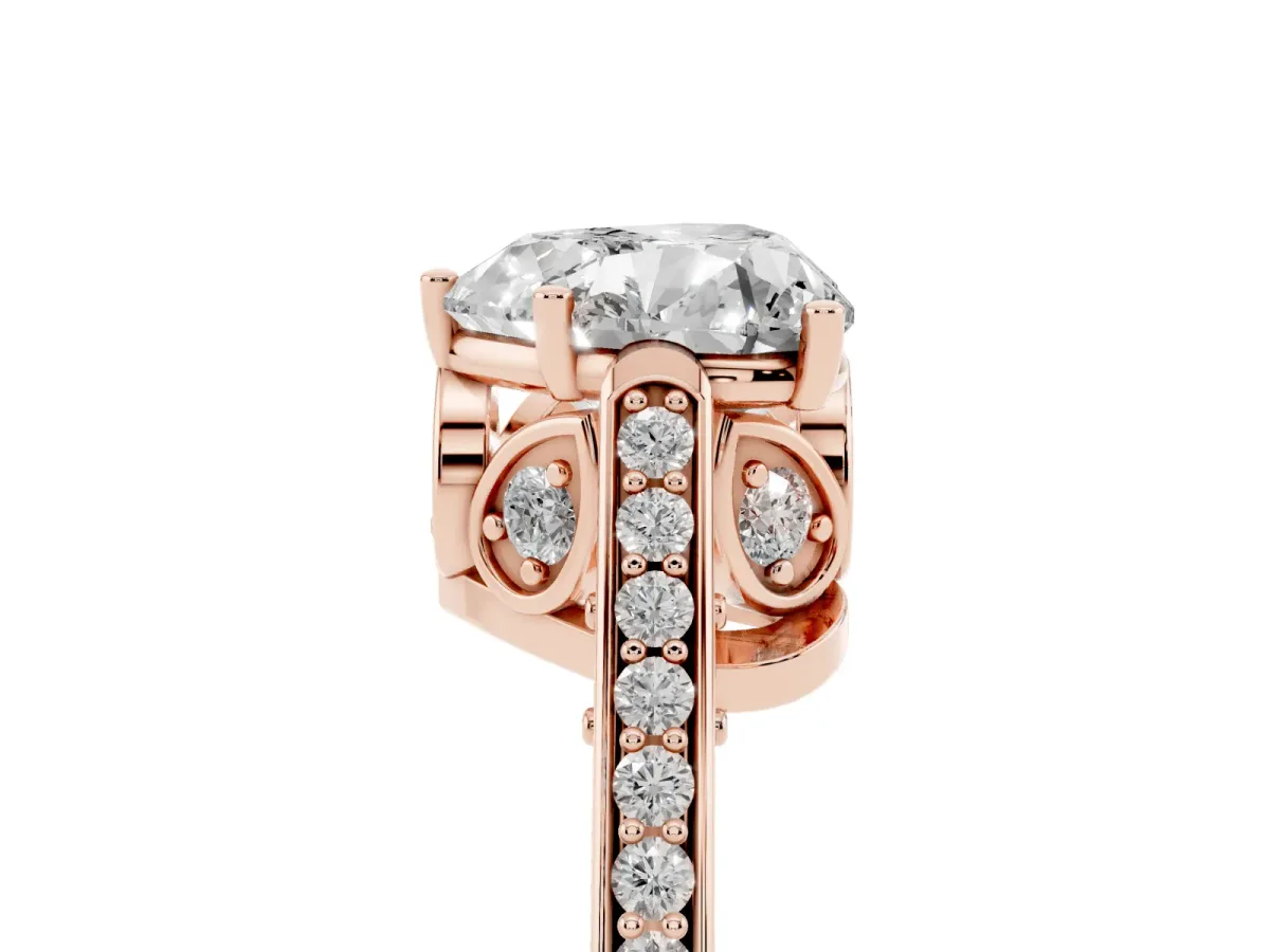 Heart Cut Cut Cathedral Pave Diamond Engagement Ring with Six-Prong Setting Rose gold