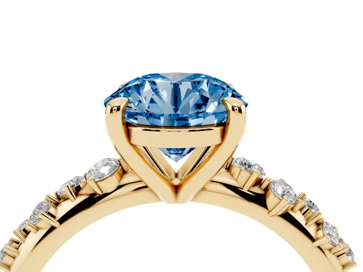 Fancy Blue Round Cut Cut Diamond Vine Band with Four-Prong Setting Yellow gold