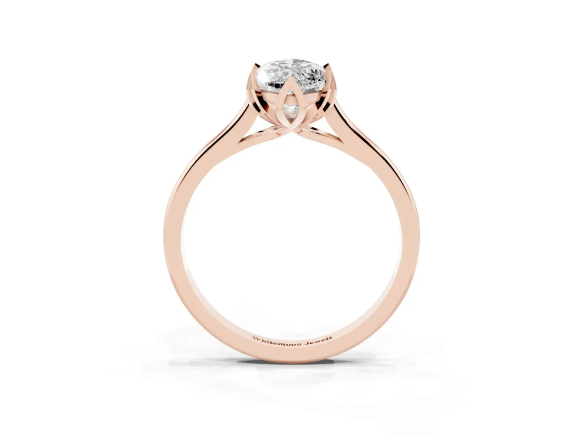 Marquise Cut Diamond Solitaire Ring with Flower Prong Setting and Classic Band Rose gold