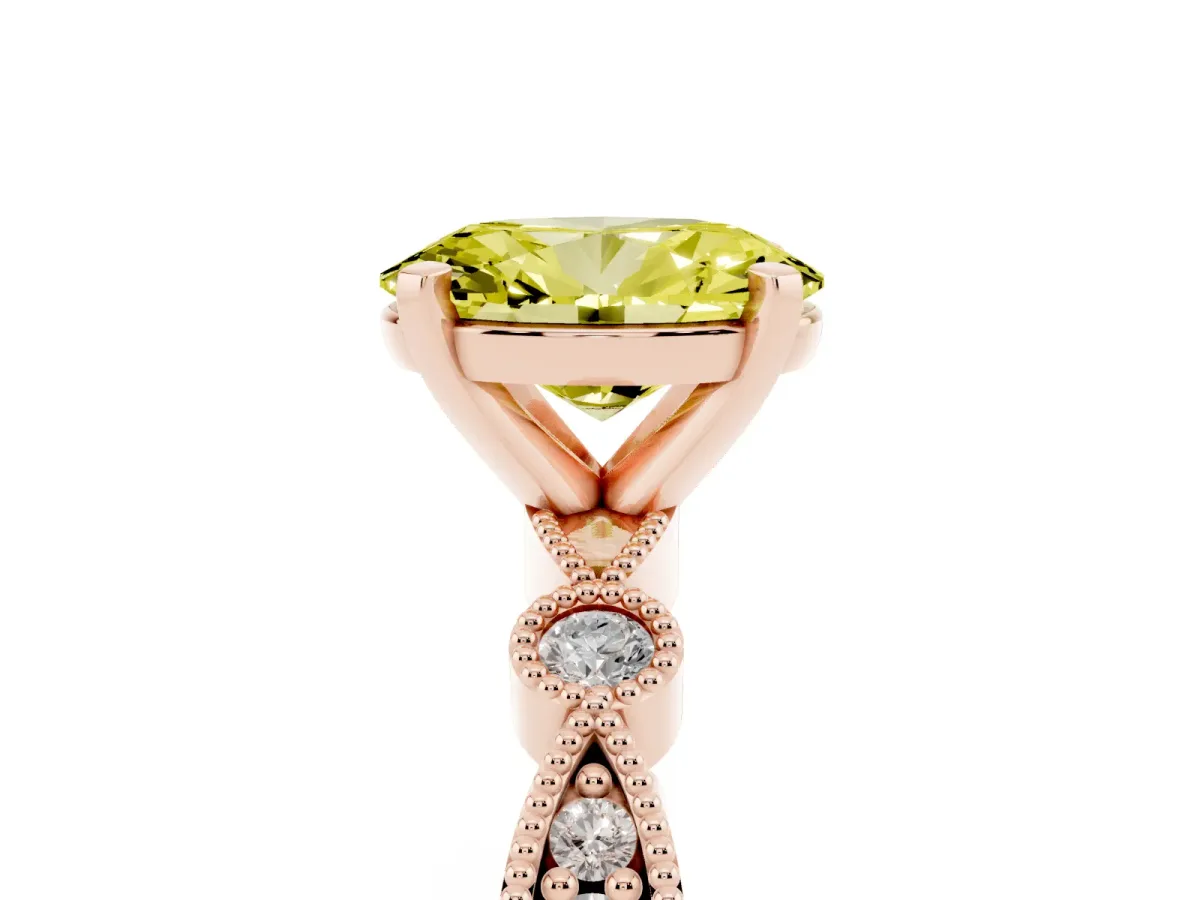 Fancy Yellow Oval Cut Milgrain Bezel Diamond Engagement Ring with Solitaire Prong Setting Rose gold