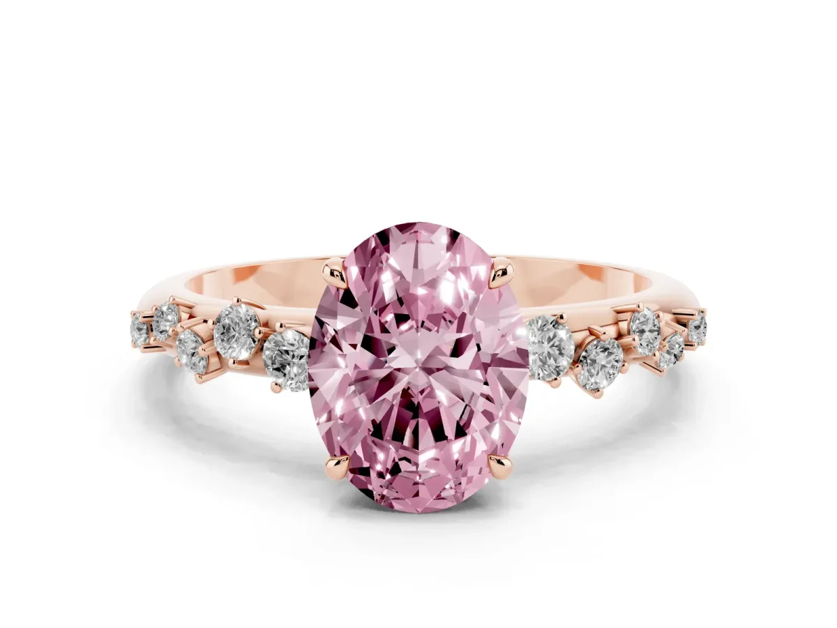 Fancy Pink Oval Cut Diamond Cluster Prong-Set Solitaire Ring Rose gold