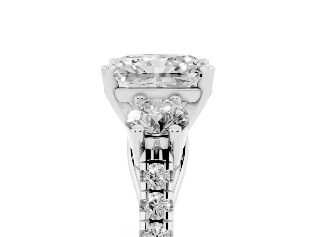 Three-Stone Radiant Cut Diamond Pavé Band with Four-Prong Setting Silver