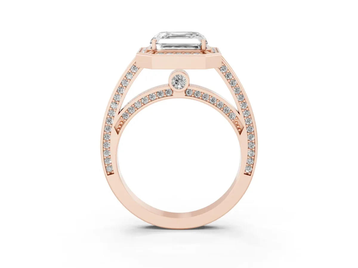 Asscher Cut Cut Halo Pave Split Shank Prong Setting Ring Rose gold