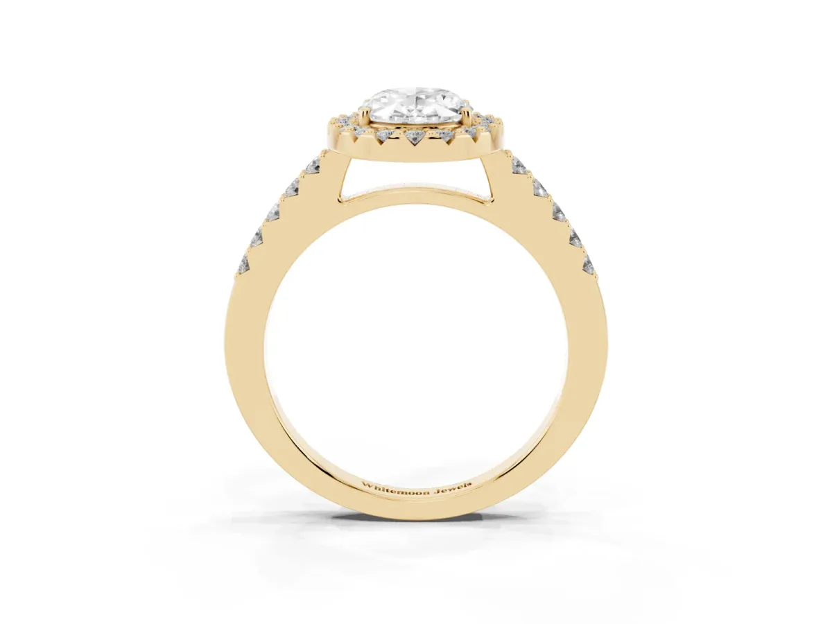 Oval Cut Halo Diamond Pavé Solitaire Ring Yellow gold