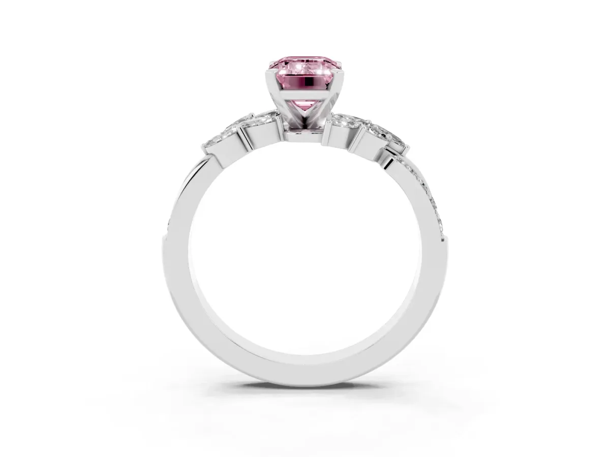 Fancy Pink Emerald Cut Solitaire Marquise Twist Band with Six-Prong Setting Silver