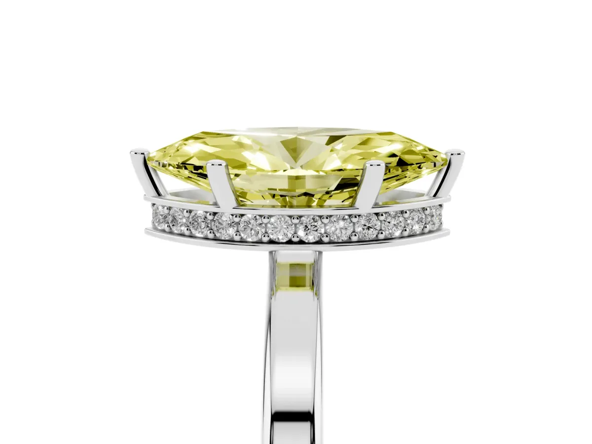 Fancy Yellow Marquise Cut Cut Solitaire Engagement Ring with Four-Prong Setting on a Classic Band Platinum