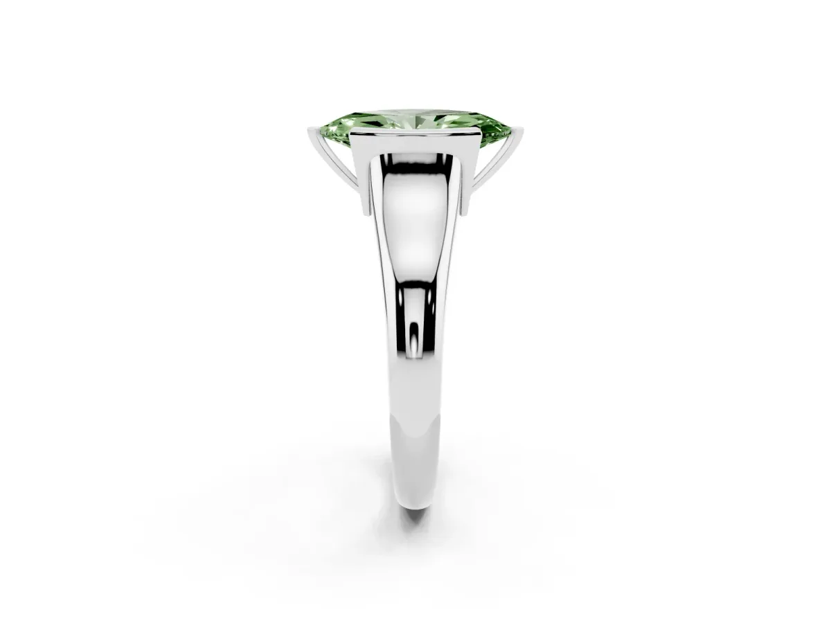 Fancy Green Marquise Cut Solitaire Tension Set Diamond Ring with Split Shank Band Platinum