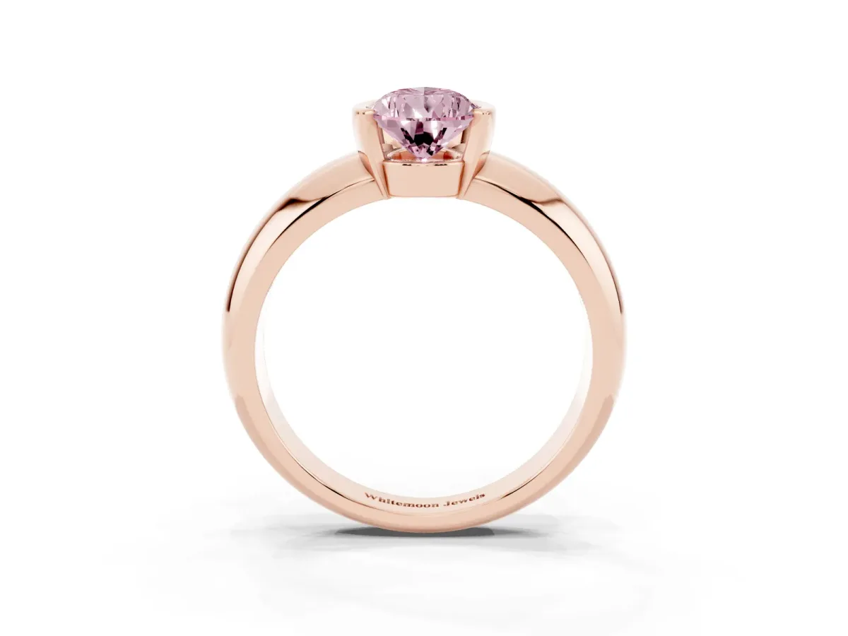 Fancy Pink Pear Cut Solitaire Tension Set Diamond Ring with Wide Band Rose gold