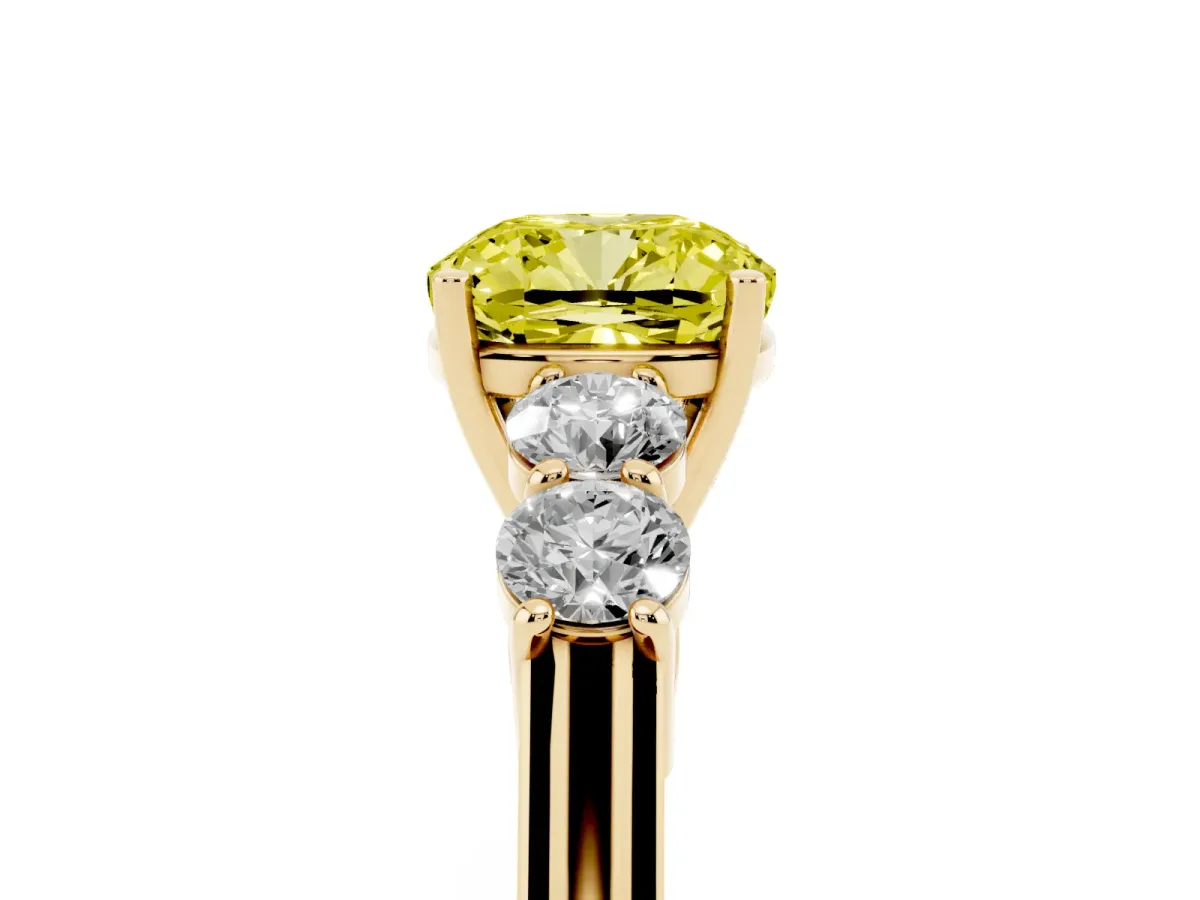 Fancy Yellow Cushion Cut Cut Diamond Five-Stone Prong Set White Gold Ring Yellow gold