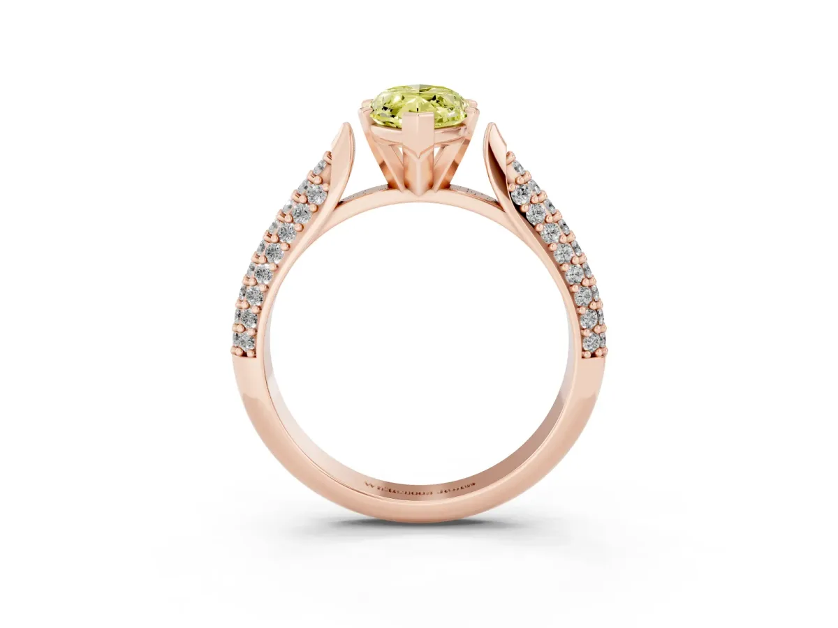 Fancy Yellow Marquise Cut Diamond Solitaire Engagement Ring with Multi-Row Round Pavé Band and Prong Setting Rose gold