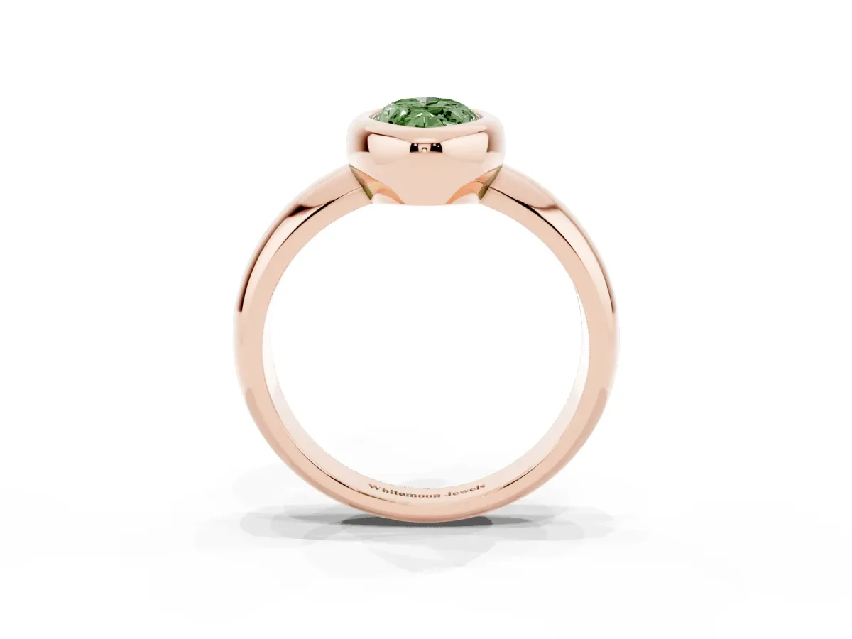 Fancy Green Bezel Set Marquise Cut Solitaire Ring with Wide Band Rose gold