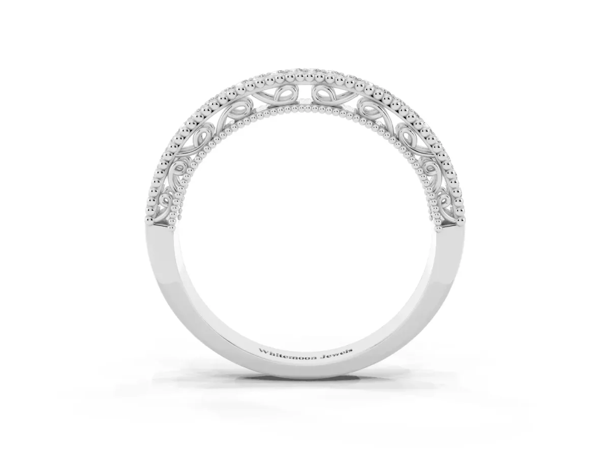 Round Diamond Pavé Milgrain White Gold Eternity Band Silver