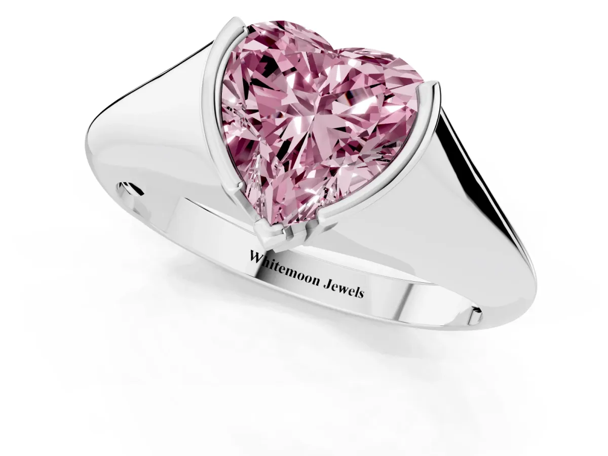 Fancy Pink Heart Cut Solitaire Tension Set Diamond Ring Platinum