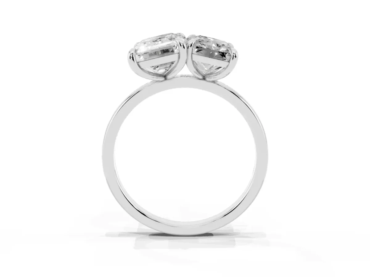 Emerald and Radiant Toi Moi Ring with Prong Setting and Plain Band Platinum