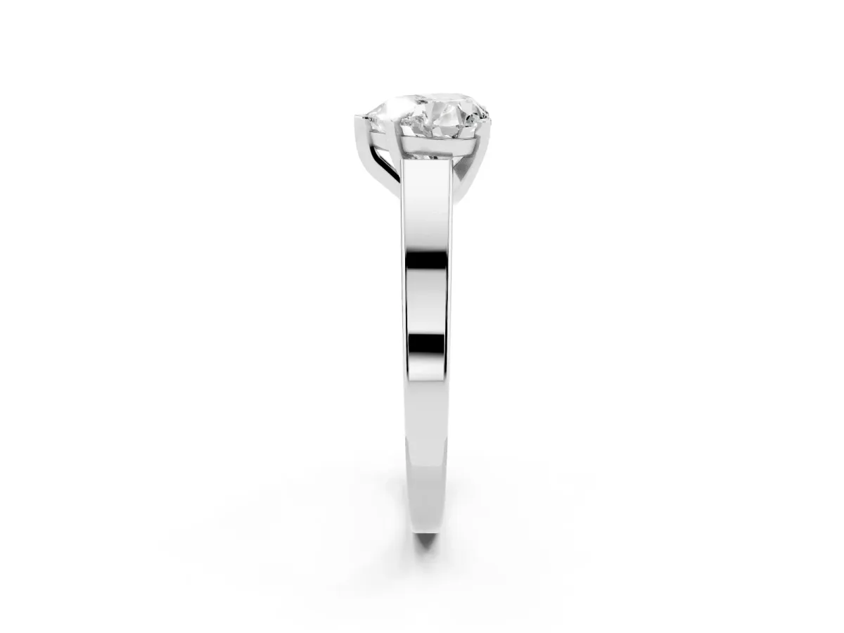 Heart Cut Solitaire Engagement Ring with Four-Prong Setting and Tapered Band Silver