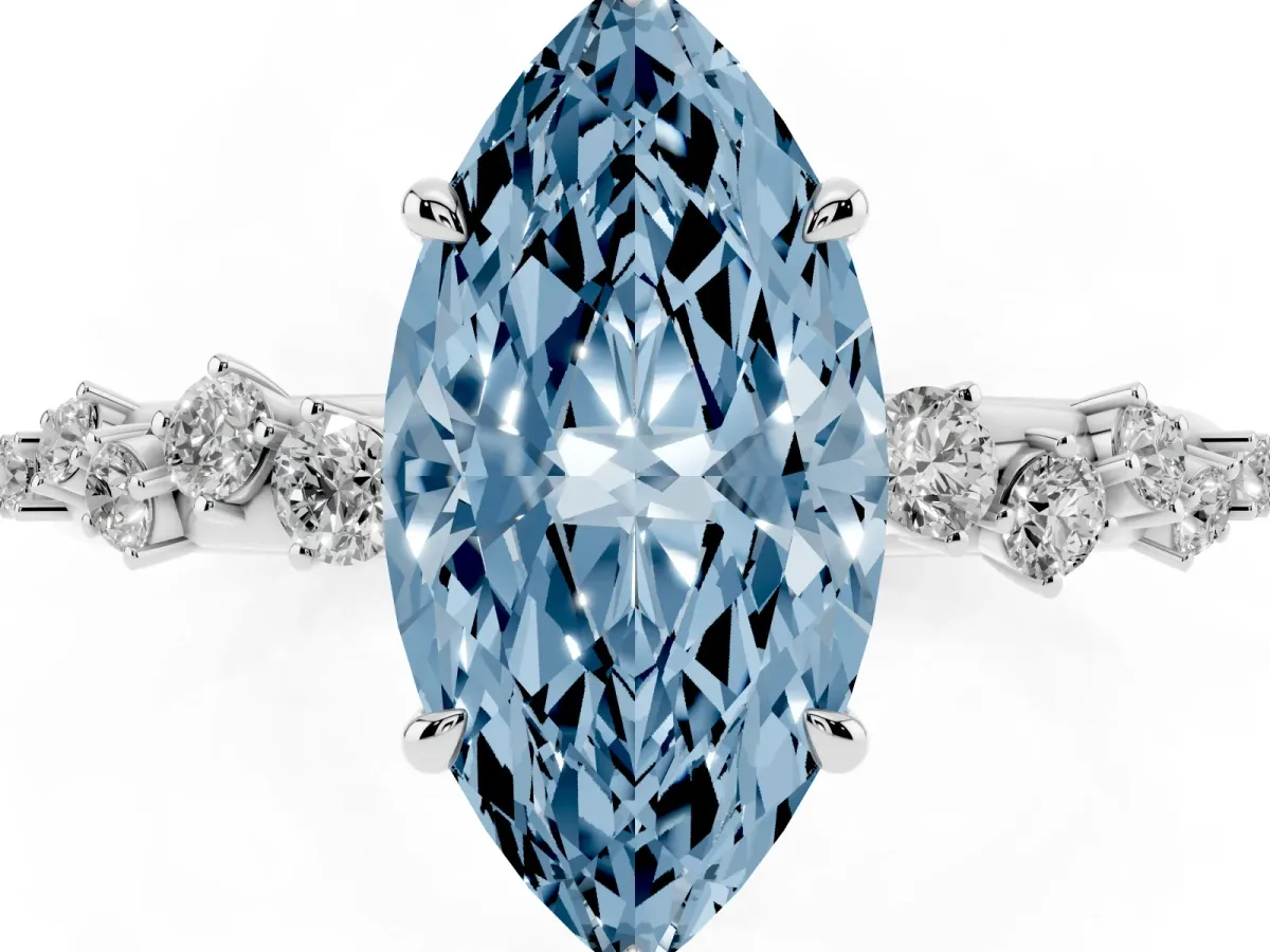 Fancy Blue Marquise Cut Diamond Cluster Prong-Set Solitaire Ring Silver
