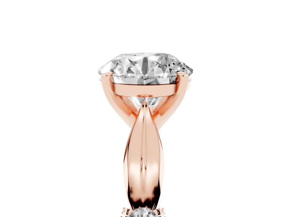 Round Cut Solitaire Diamond Twisted Band with Four-Prong Setting Rose gold