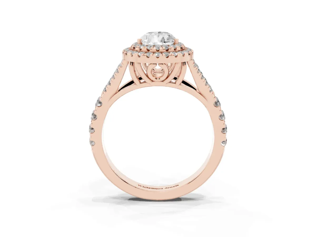 Pear Cut Diamond Pavé Split Shank Double Halo Engagement Ring Rose gold