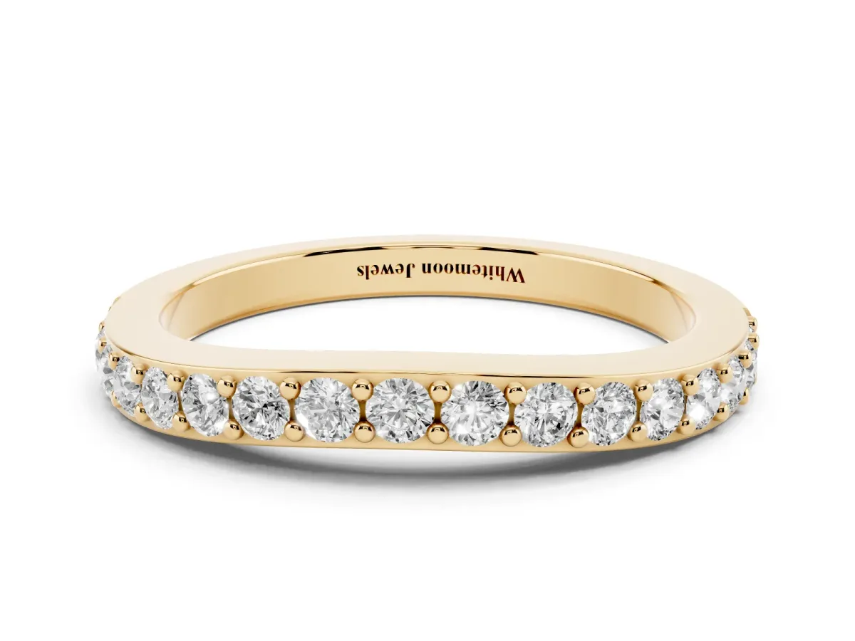 Round Diamond Pavé Set Curved Eternity Band Yellow gold