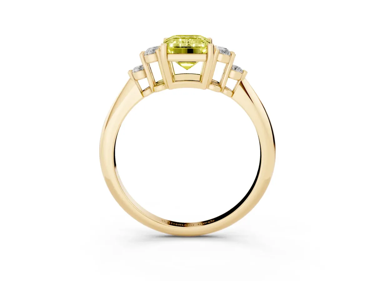 Fancy Yellow Emerald Cut Cut Diamond Cluster Ring with Solitaire Band and Four-Prong Setting Yellow gold