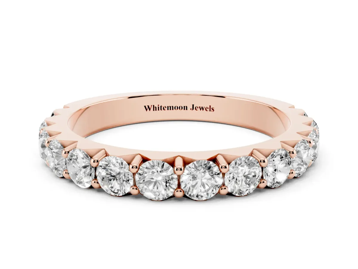 Round Diamond Half Eternity Band with Classic Prong Setting Rose gold