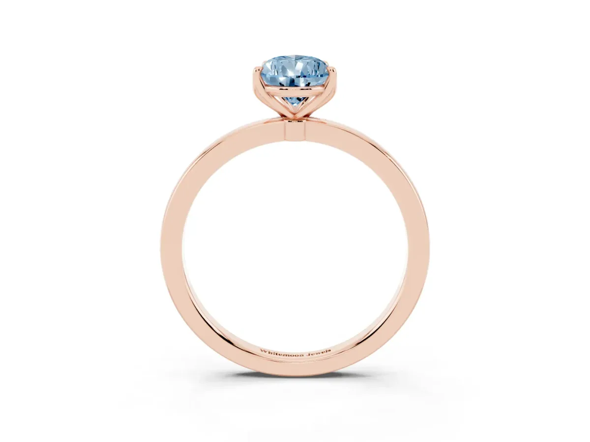 Fancy Blue Pear Cut Diamond Solitaire Ring with Thin Band and Prong Setting Rose gold