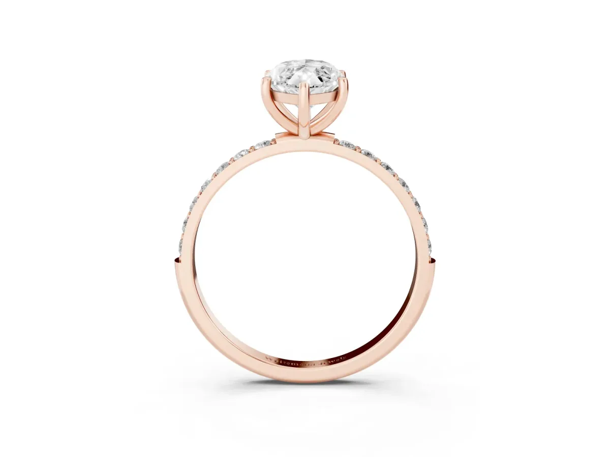 Marquise Cut Diamond Solitaire Ring with Round Pavé Shoulders and Prong Setting Rose gold