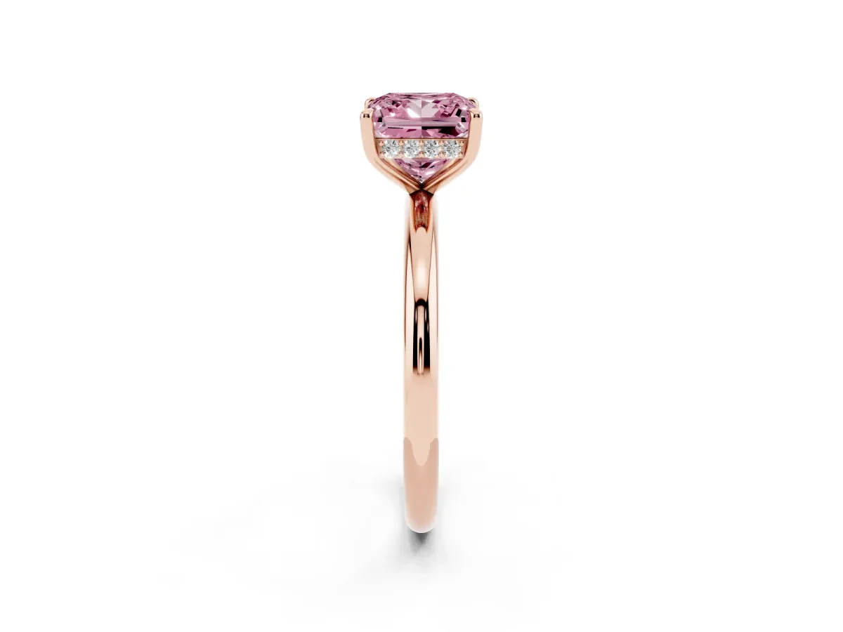 Fancy Pink Princess Cut Diamond Solitaire Ring with Thin Band and Four-Prong Setting Rose gold
