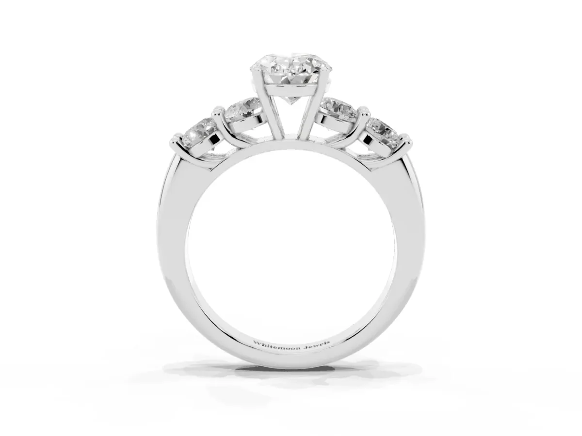 Oval Cut Cut Five-Stone Prong Set Diamond Ring with Classic Band Platinum