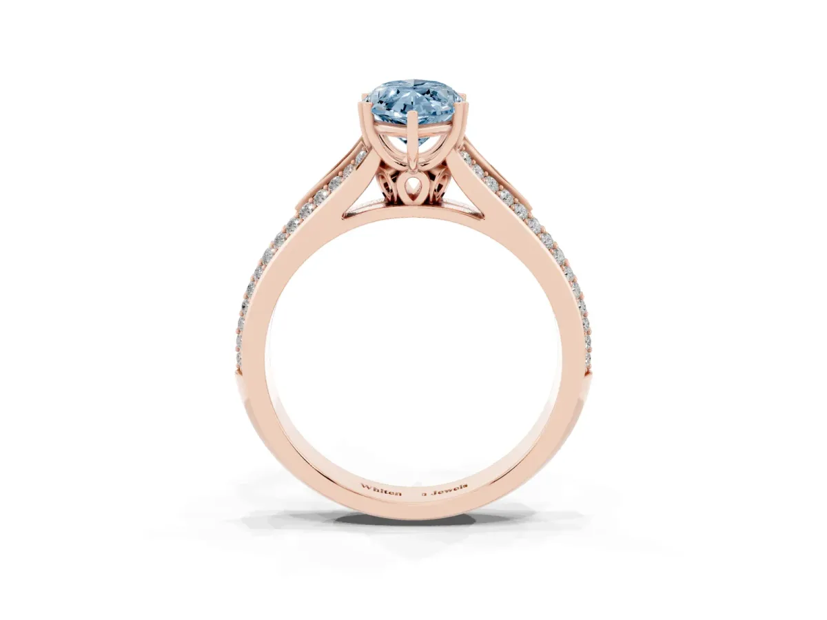 Fancy Blue Marquise Cut Diamond Split Shank Engagement Ring with Pavé Band Rose gold