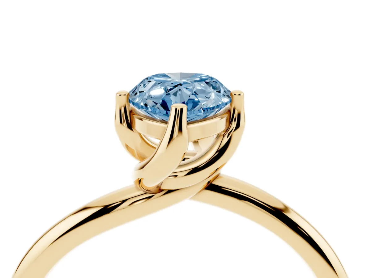 Fancy Blue Pear Cut Diamond Solitaire Engagement Ring with Four-Prong Setting and Classic Band Yellow gold