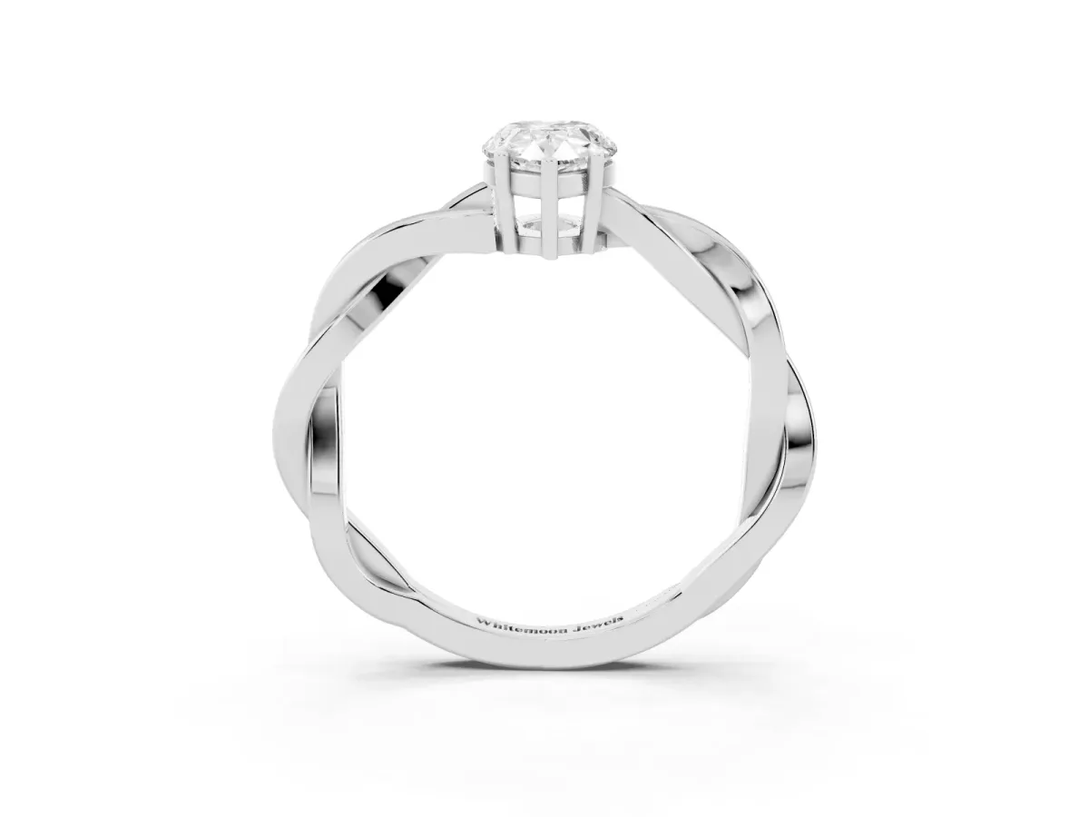 Pear Cut Solitaire Twisted Pave Diamond Ring with Four-Prong Setting White gold