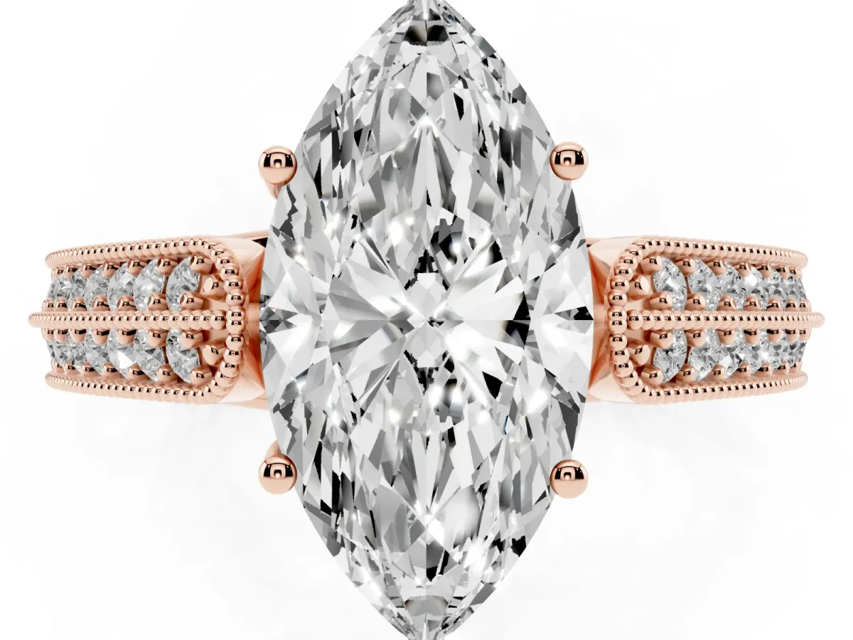 Marquise Cut Cut Pave Split Shank Engagement Ring with Four-Prong Setting Rose gold