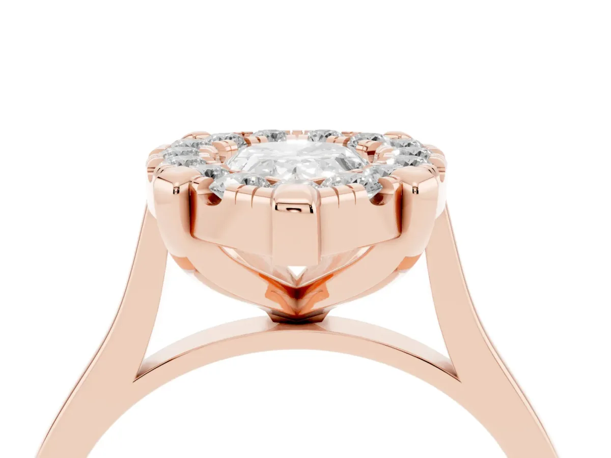 Pear Cut Diamond Cluster Halo Solitaire with Four-Prong Setting Rose gold