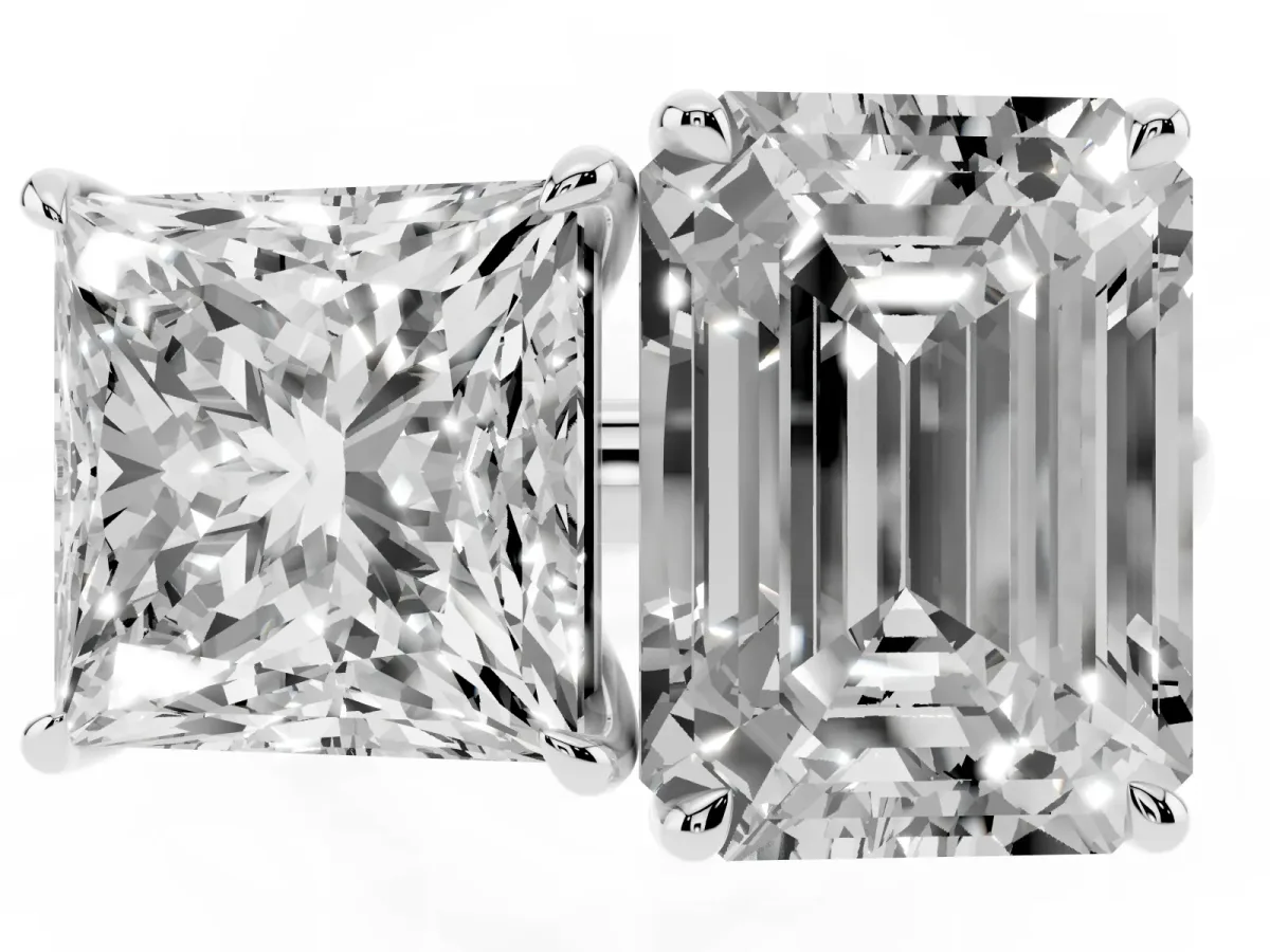 Princess Cut and Emerald Cut Toi Moi Ring with Prong Setting Silver