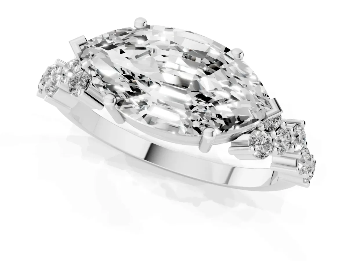 Marquise Cut Diamond Scattered Round Accent Ring with Prong Setting Platinum