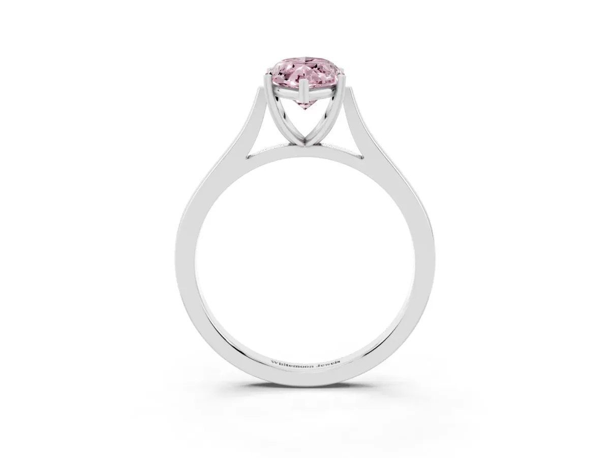 Fancy Pink Marquise Cut Solitaire Heart Prong Engagement Ring with Tapered Band White gold