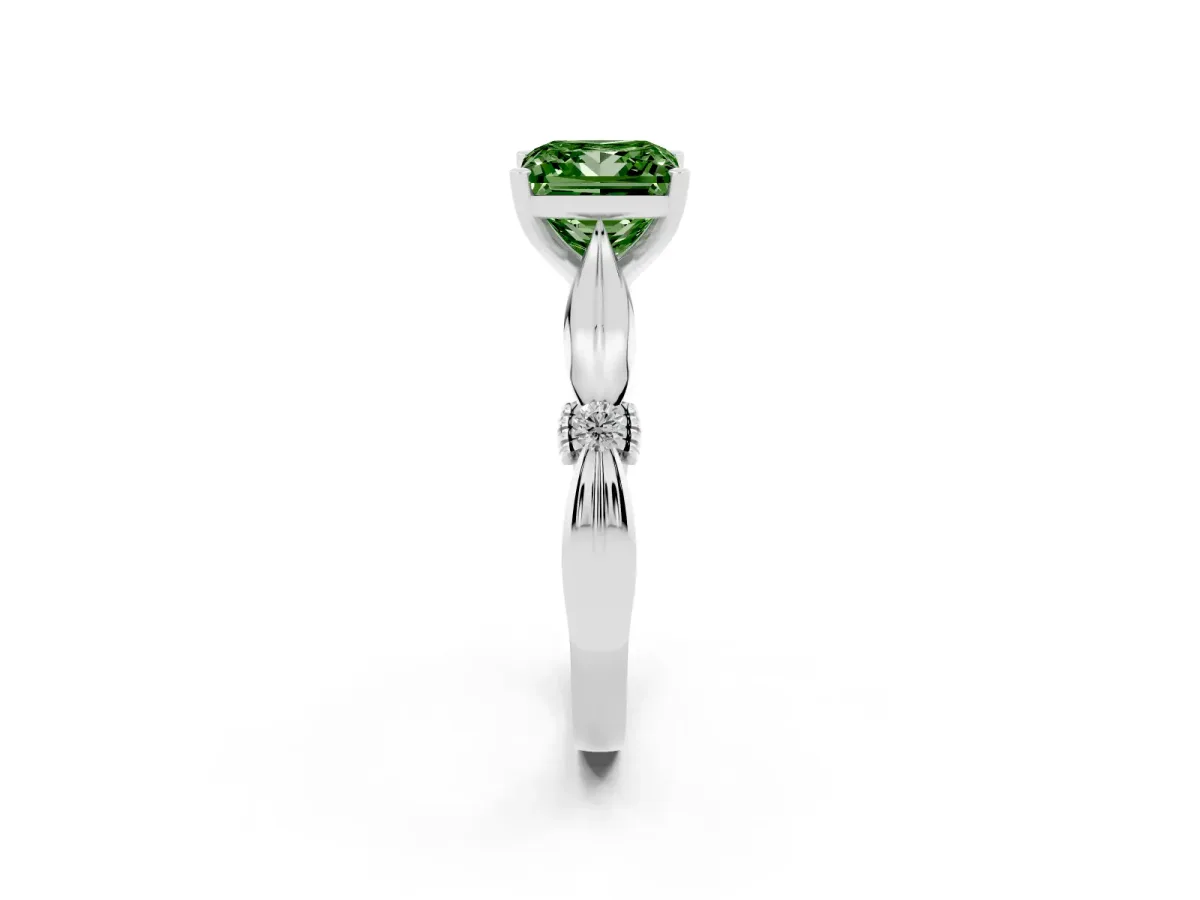 Fancy Green Princess Cut Solitaire Diamond Twisted Band with Four-Prong Setting Silver