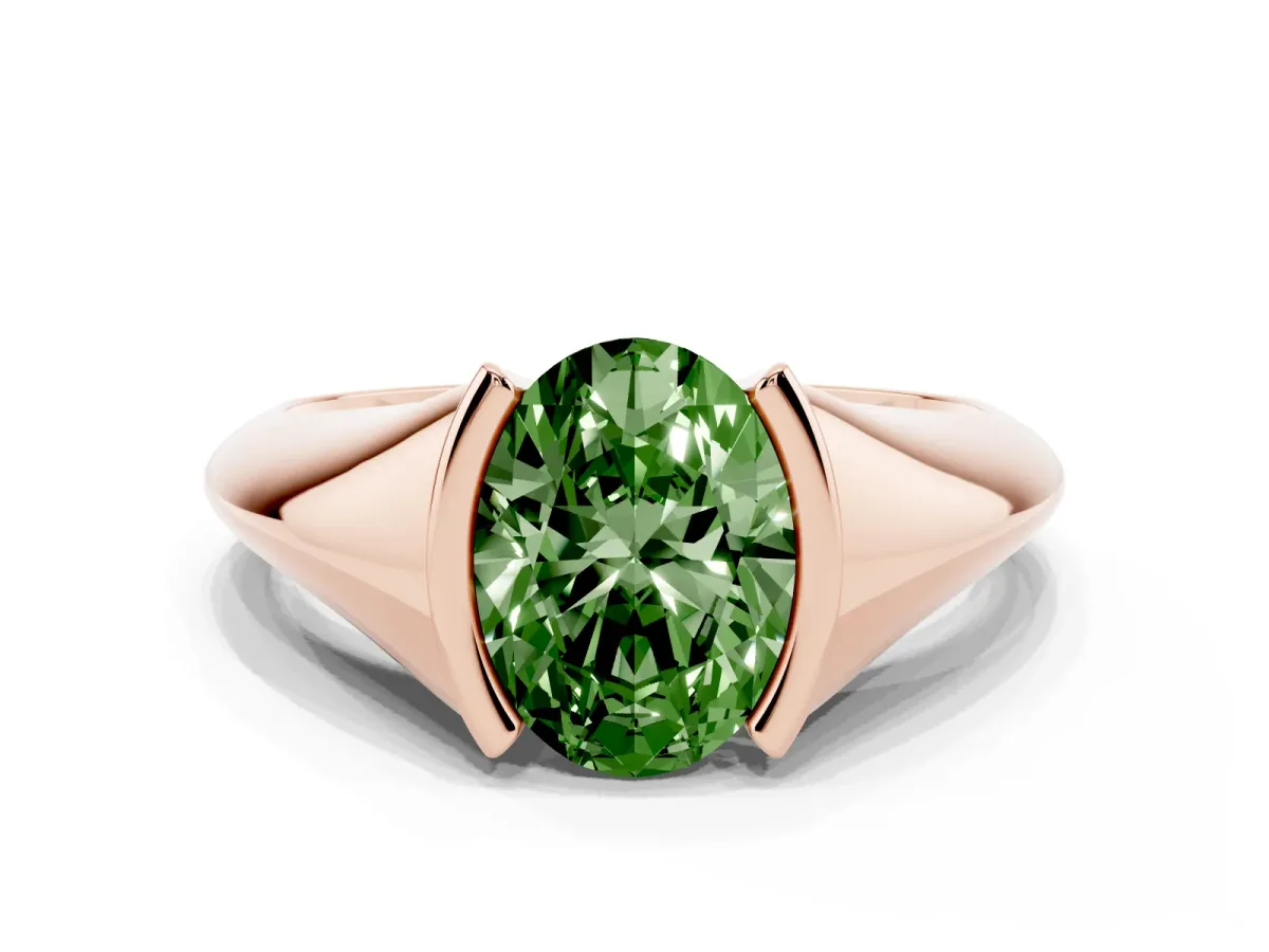 Fancy Green Oval Cut Solitaire Tension Set Diamond Ring Rose gold