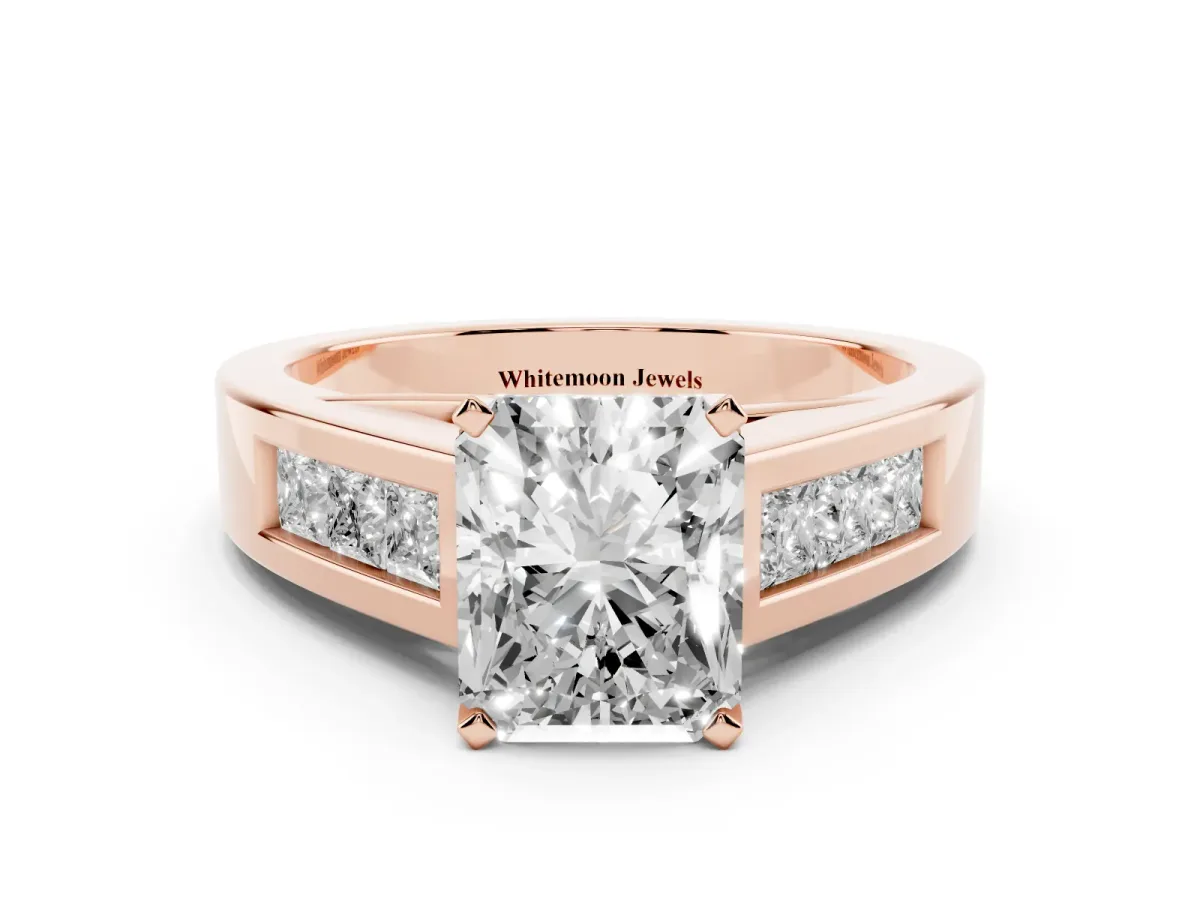 Radiant Cut Cut Channel Set Solitaire Ring with Four-Prong Setting Rose gold