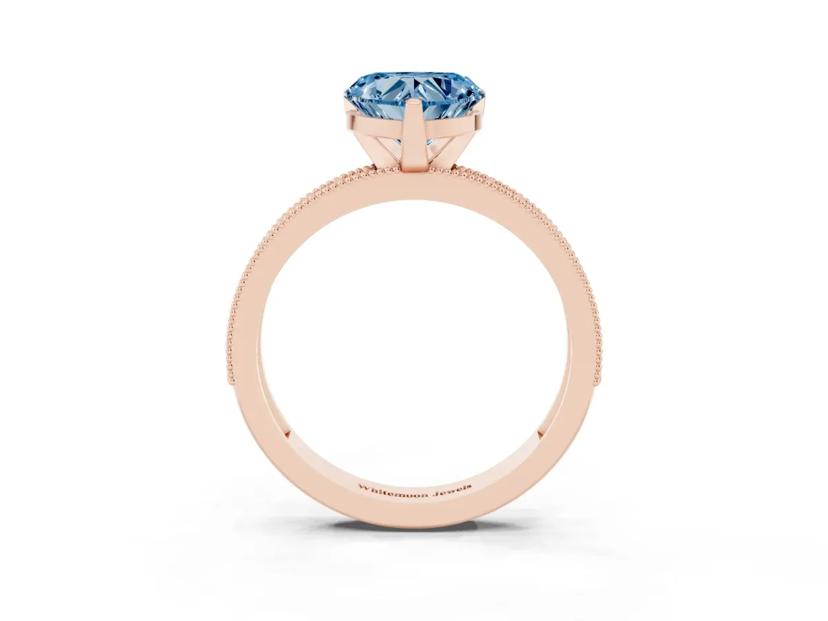 Fancy Blue Heart Cut Diamond Milgrain Pavé Engagement Ring with Four-Prong Setting Rose gold