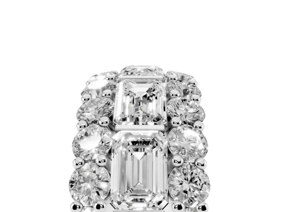 Emerald Cut and Round Diamond Three-Row Eternity Mens Band Platinum