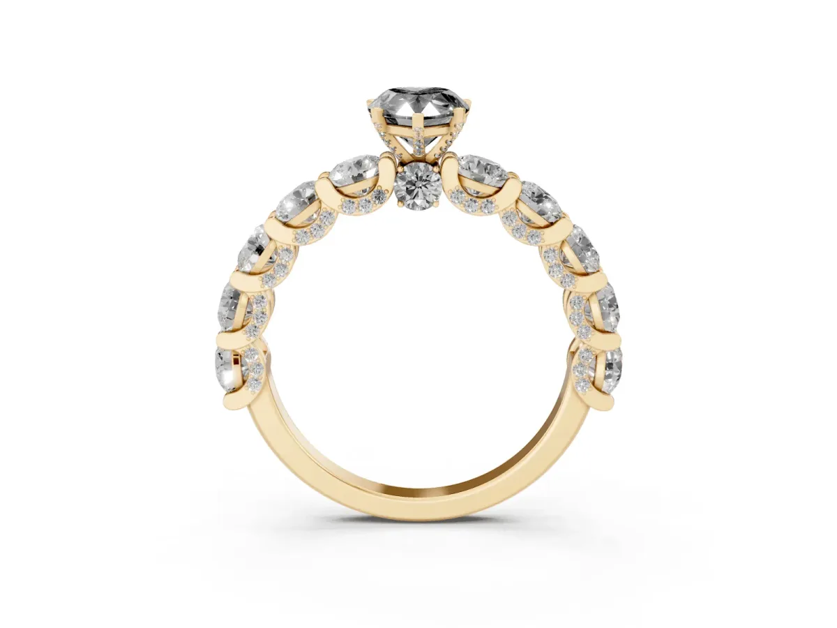 Fancy Black Pear Cut Diamond Side Stone Engagement Ring with Four-Prong Setting Yellow gold