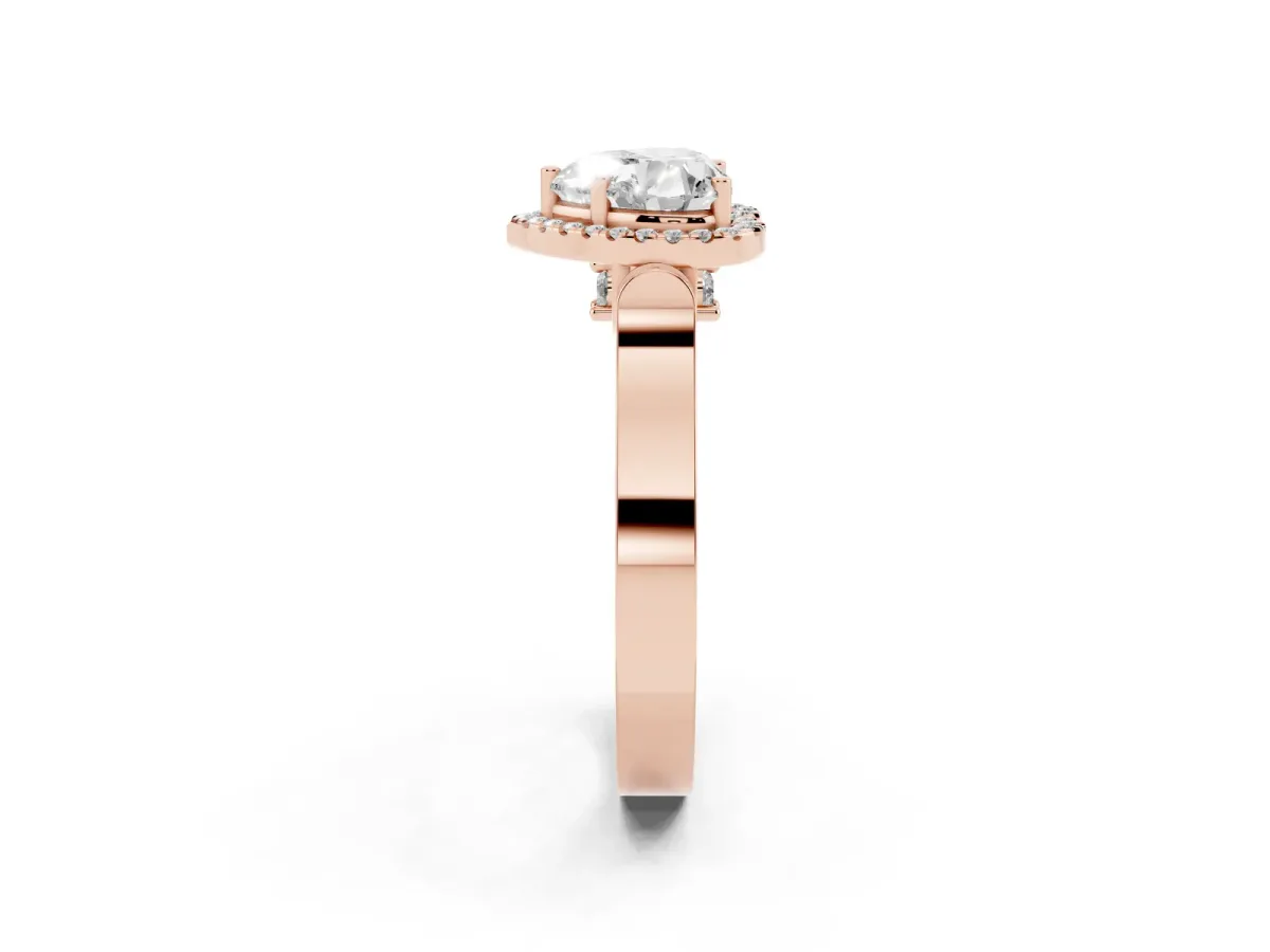 Heart Cut Halo Round Diamond Twist Band with Four-Prong Setting Rose gold