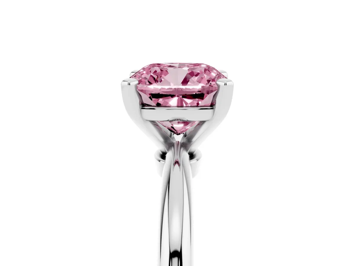 Fancy Pink Cushion Cut Diamond Solitaire Ring with Prong Setting and Classic Band Silver
