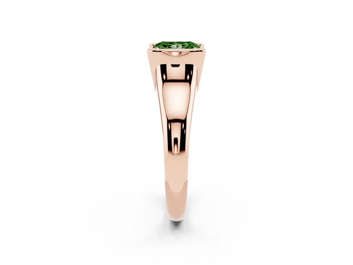 Fancy Green Princess Cut Solitaire Tension Set Diamond Ring with Split Shank Band Rose gold