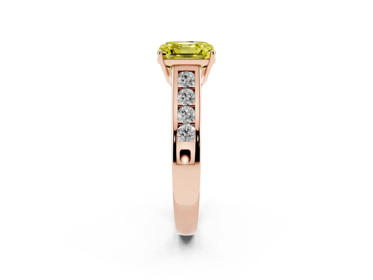 Fancy Yellow Asscher Cut Solitaire Channel-Set Diamond Engagement Ring with Four-Prong Setting Rose gold