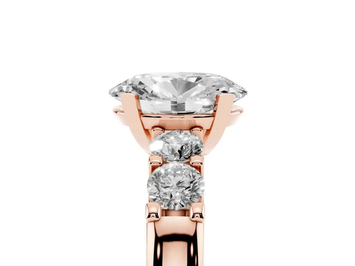 Oval Cut Brilliant Cut Diamond Five-Stone Prong Set Engagement Ring with Channel Band Rose gold