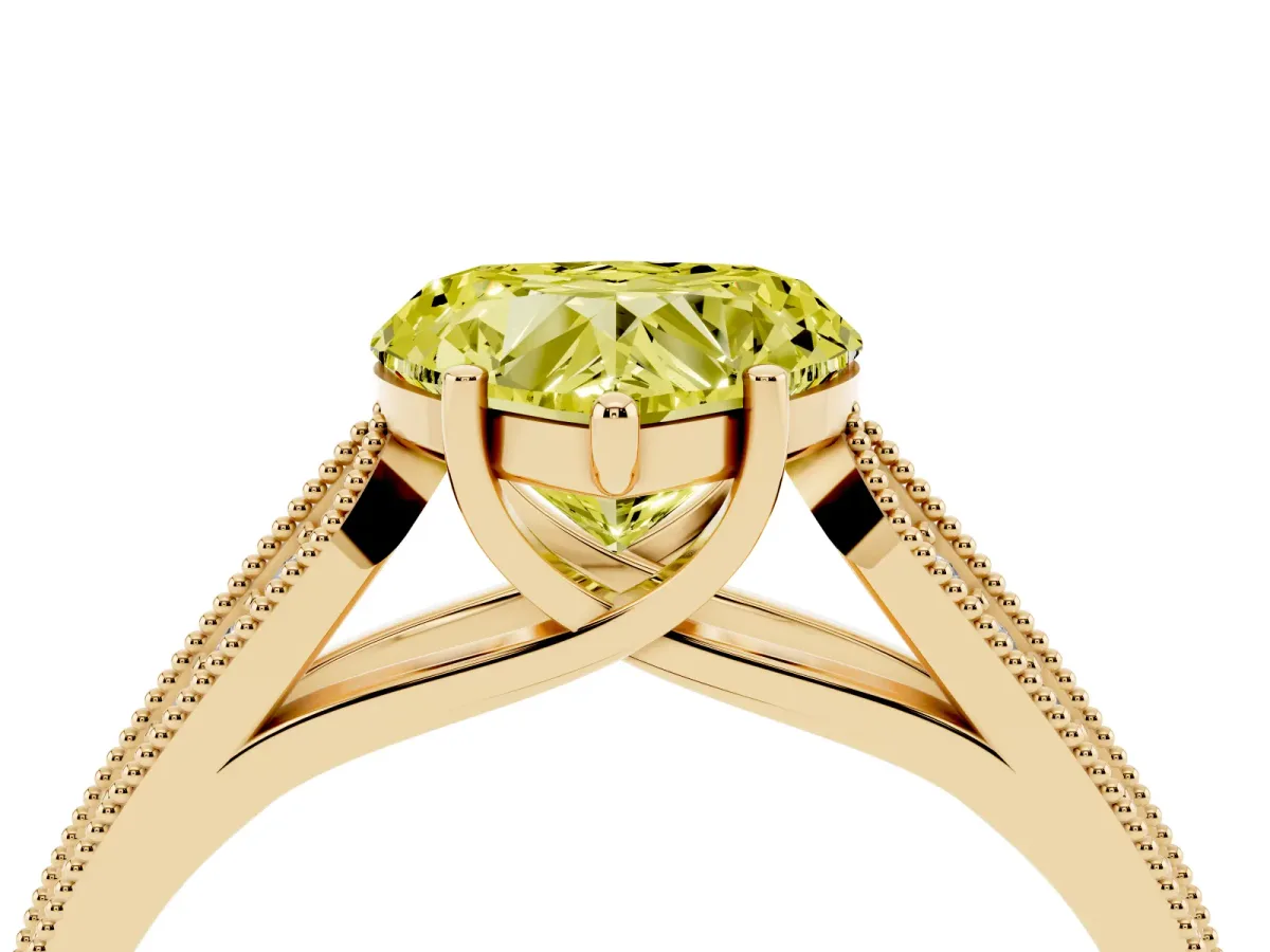Fancy Yellow Heart Cut Cut Pave Split Shank Engagement Ring with Four-Prong Setting Yellow gold